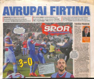 Sabah Gazetesi Karadeniz Spor Eki 8 Nisan 2014 - Adrian Çocuğum Trabzonlu Olacak GZ100246 - 1