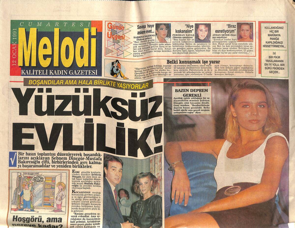 Sabah Gazetesi Melodi Eki 12 Ocak 1991 - Gönül Yazar'lı Bir Başka Gece - Opel Calibra GTI Reklamı GZ138115 - 1