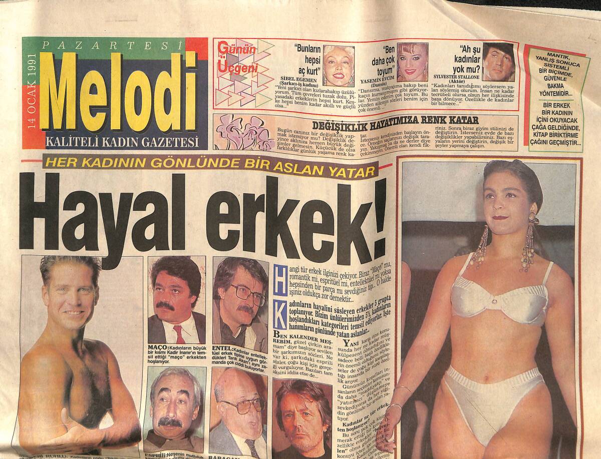 Sabah Gazetesi Melodi Eki 14 Ocak 1991 - Cüneyt Arkın '' Karıma Hep Aşık Olurum '' - Mandy Artık İyileşiyor GZ138101 - 1
