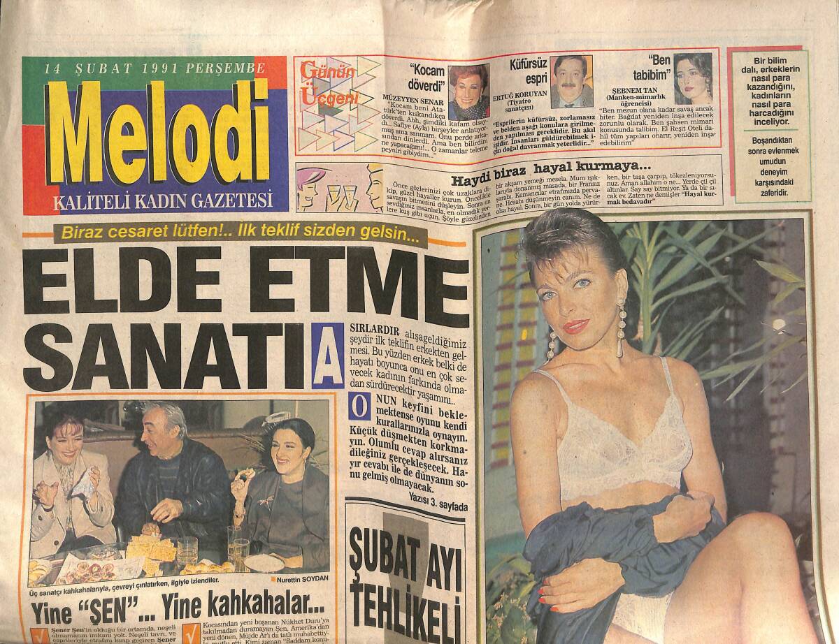 Sabah Gazetesi Melodi Eki 14 Şubat 1991 - Müzeyyen Senar 