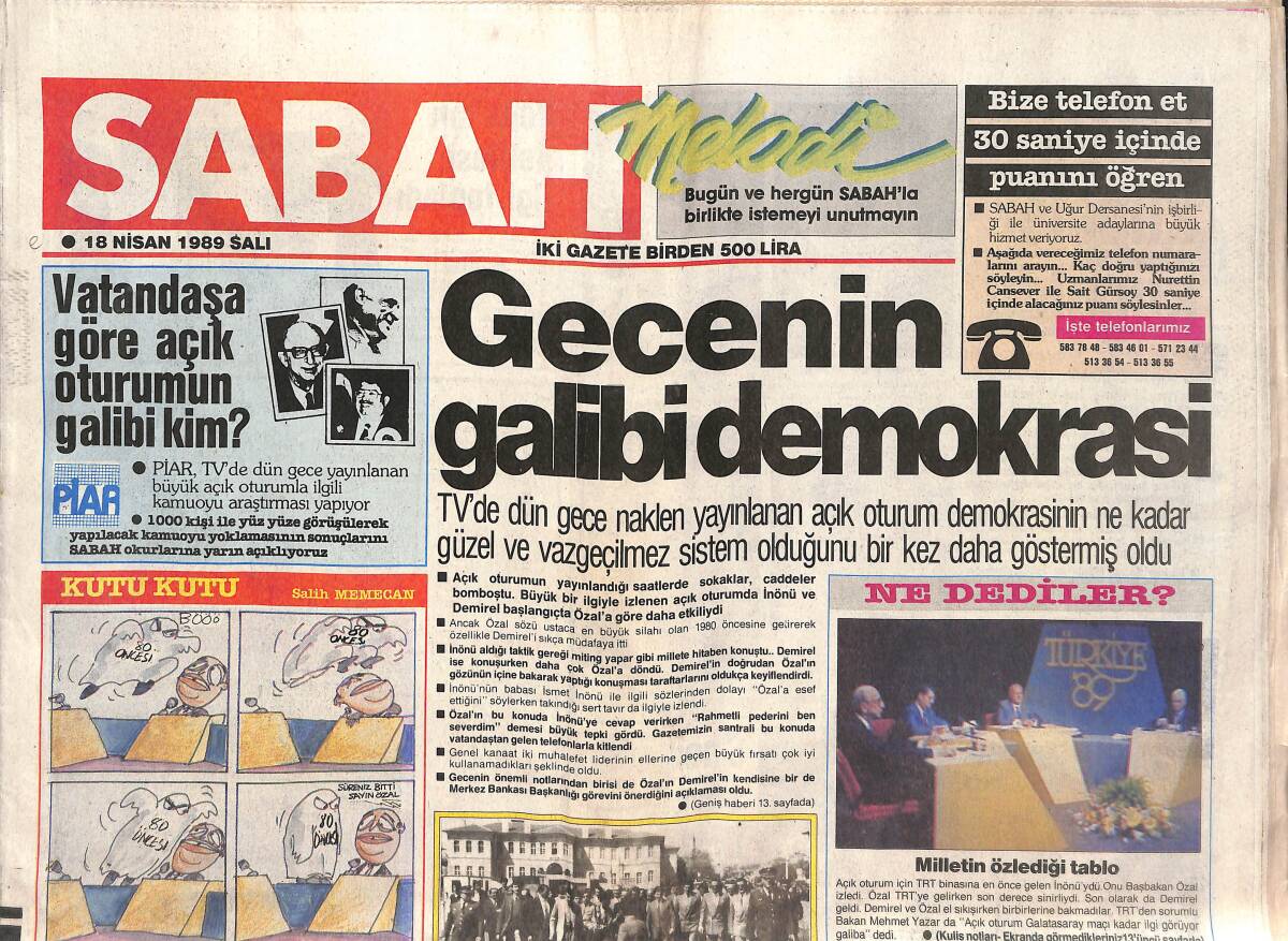 Sabah Gazetesi Melodi Eki 18 Nisan 1989 - Turgut Özal'ın Bakanları Yürüyor - Hülya Avşar Ve Tanju Çolak Buluştu! GZ144112 - 1