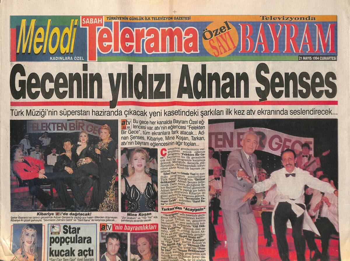 Sabah Gazetesi Melodi Eki 21 Mayıs 1994 - Gecenin Yıldızı Adnan Şenses GZ153038 - 1