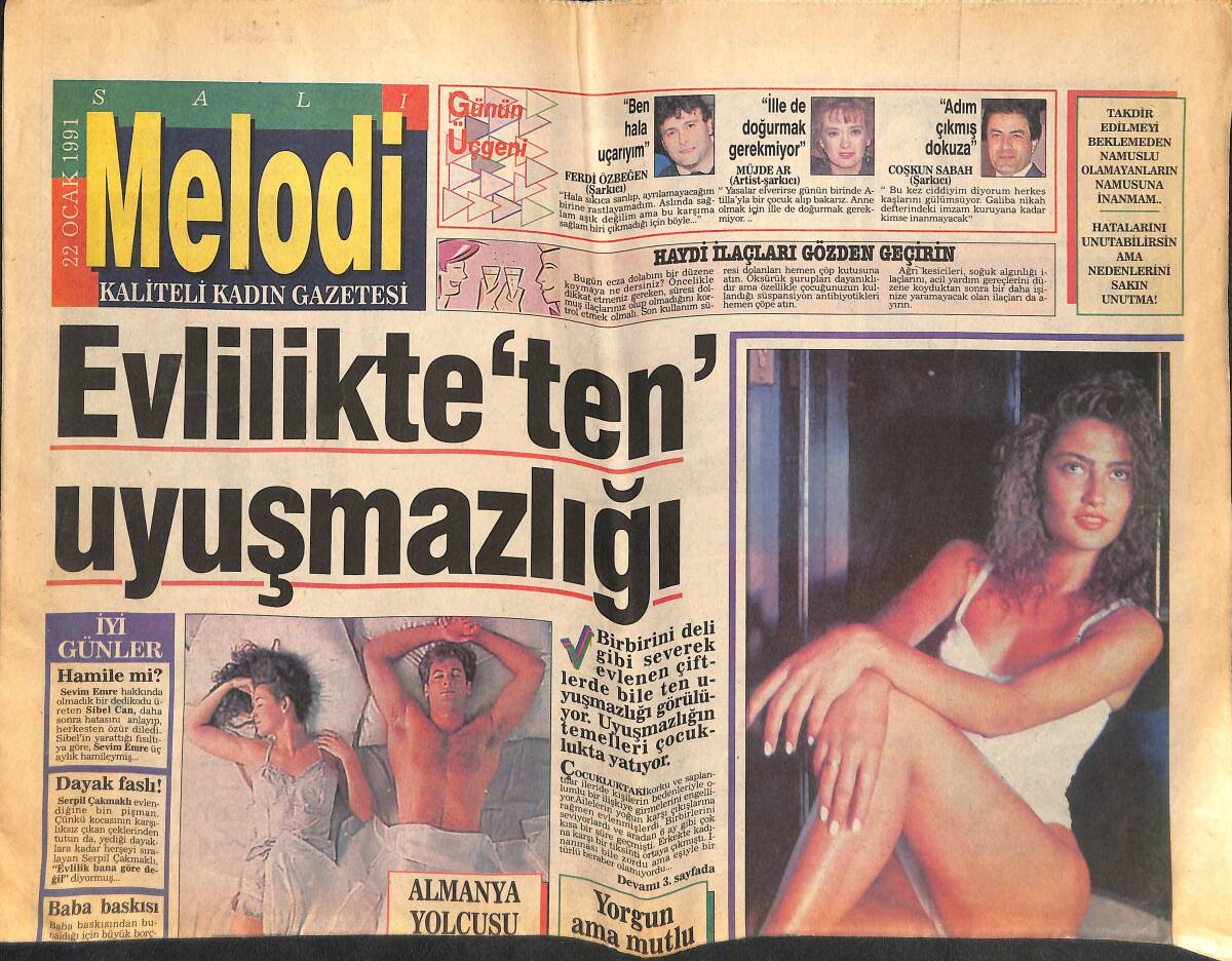 Sabah Gazetesi Melodi Eki 22 Ocak 1991 - Esin Gün Sayıyor - Ninja Kaplumbağalar 15 Milyon Dolara Maloldu GZ138129 - 1