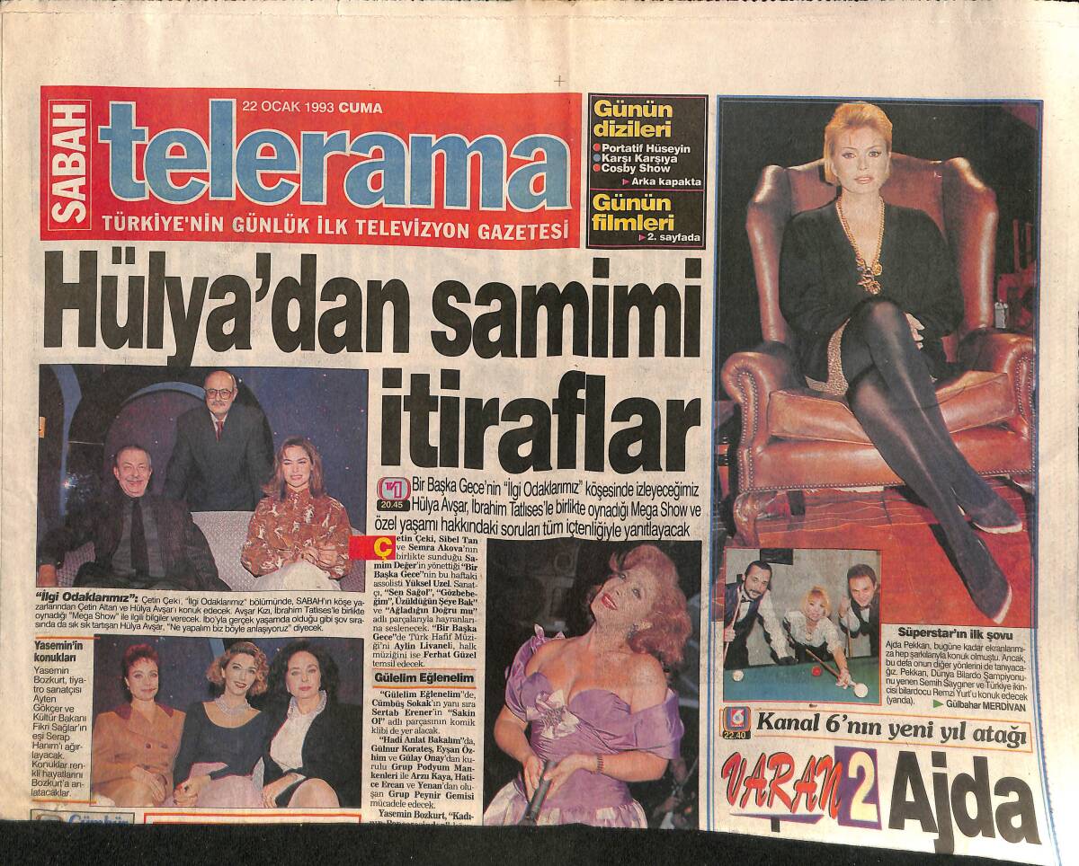 Sabah Gazetesi Melodi Eki 22 Ocak 1993 - Hülya Avşar'dan Samimi İtiraflar GZ152439 - 1