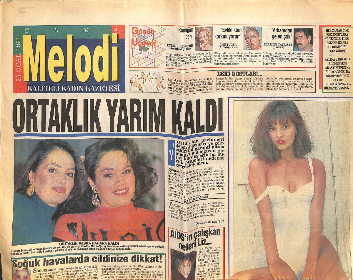 Sabah Gazetesi Melodi Eki 25 Ocak 1991 - Müslüm Gürses , Uğur Bayar İle Yoğun Bir Çalışmaya Girdi - Ahu Tuğba '' Ah.. Şimdi Ki Aklım Olsaydı '' GZ138131 - 1