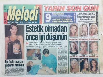 Sabah Gazetesi Melodi Eki 26 Eylül 1992 - Estetik Olmadan Önce İyi Düşünün GZ41839 - 1