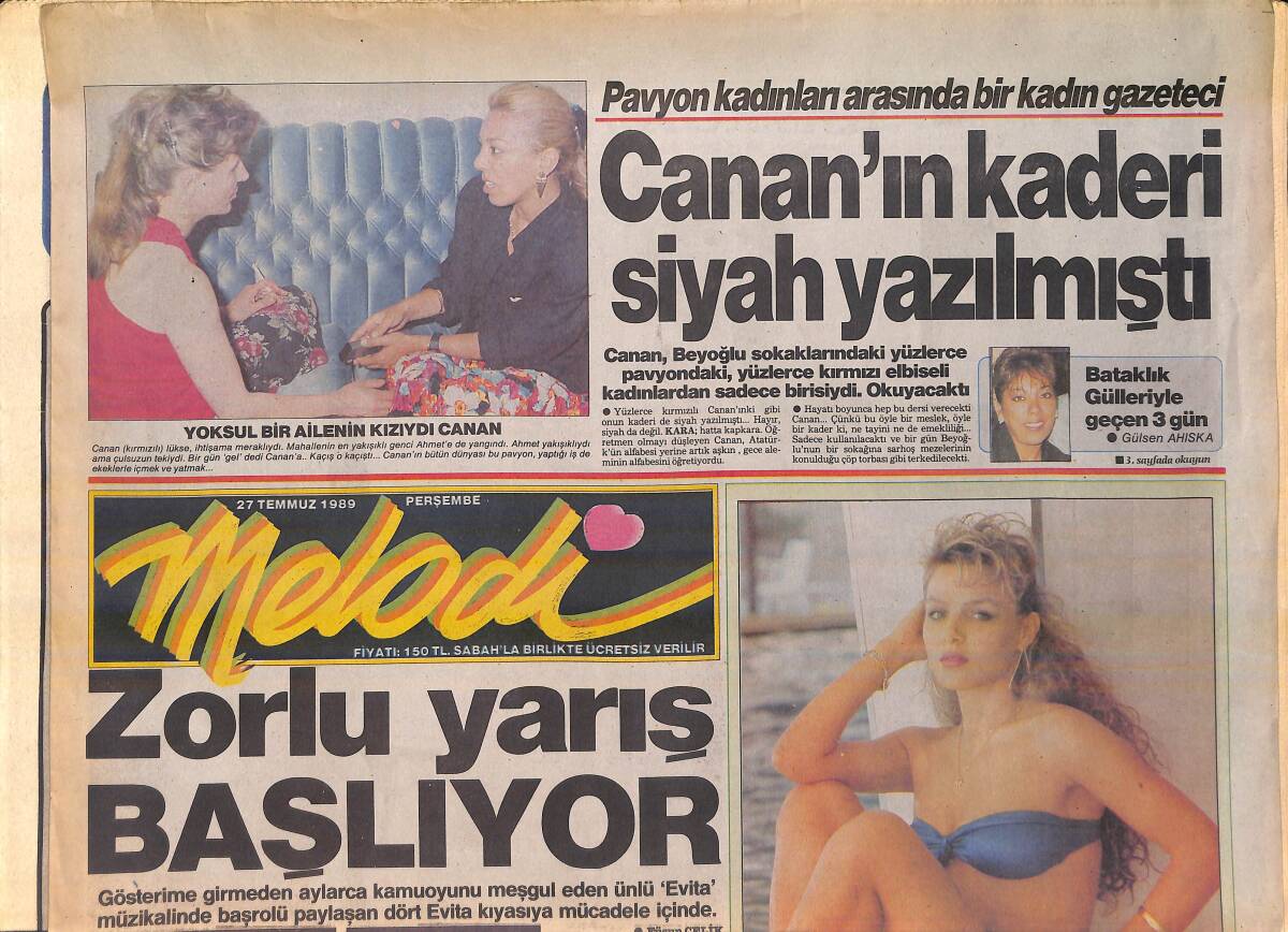 Sabah Gazetesi Melodi Eki 27 Temmuz 1989 - Dansöz Melike Halep'e Gitmeye Hazırlanıyor - Madonna Bu İşi Çığırından Çıkardı GZ156183 - 1