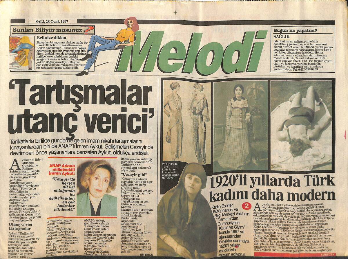 Sabah Gazetesi Melodi Eki 28 Ocak 1997 - 1920'li Yıllarda Türk Kadını Daha Modern GZ153016 - 1