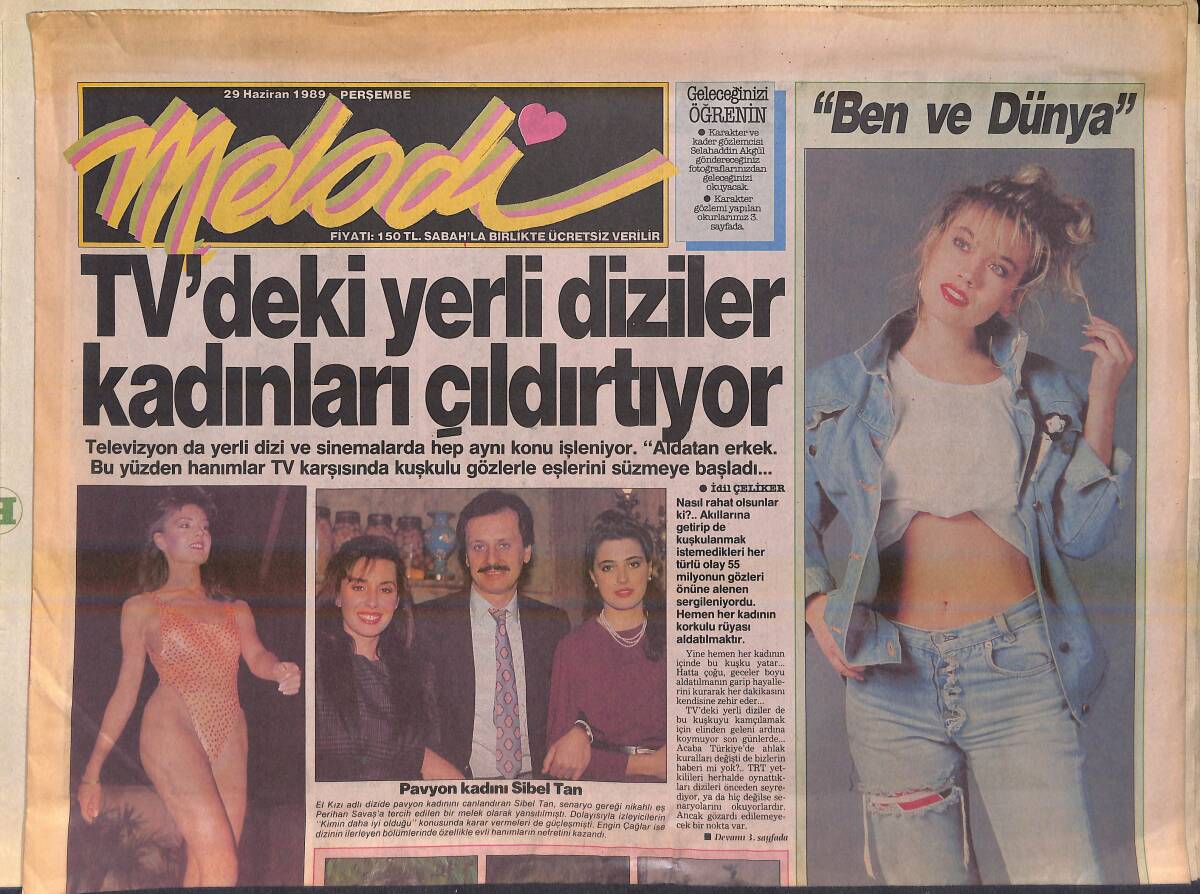Sabah Gazetesi Melodi Eki 29 Haziran 1989 - Pavyon Kadını Sibel Tan - Madonna'nın Başı Filmleriyle Dertte GZ156311 - 1