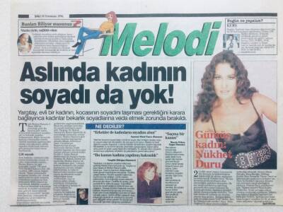 Sabah Gazetesi Melodi Eki 30 Ağustos 1996 - Aslında Kadının Soyadı da Yok GZ42577 - 1
