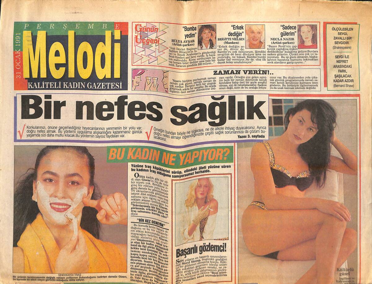 Sabah Gazetesi Melodi Eki 31 Ocak 1991 - Yüksel Uzel'e Ölüm Tehdidi - Makyaj Yapmak Bir Sanattır GZ138188 - 1