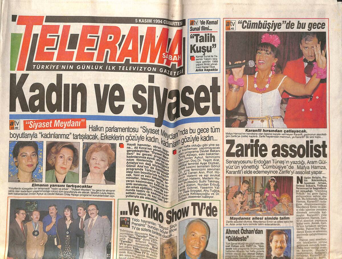 Sabah Gazetesi Melodi Eki 5 Kasım 1994 - Kadın Ve Siyaset - Ahmet Özdoğan'dan Güldeste - Arzu Ece'nin Dönüşü GZ142523 - 1