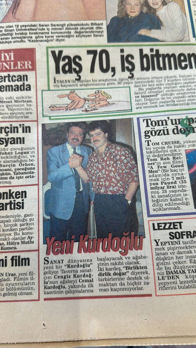 Sabah Gazetesi Melodi Eki 5 Şubat 1991 - Cengiz Kurdoğlu'nun Ağabeyi Cemal Kurdoğlu Yakında İlk Kasetinin Çalışmalarına Başlayacak GZ138112 - 2