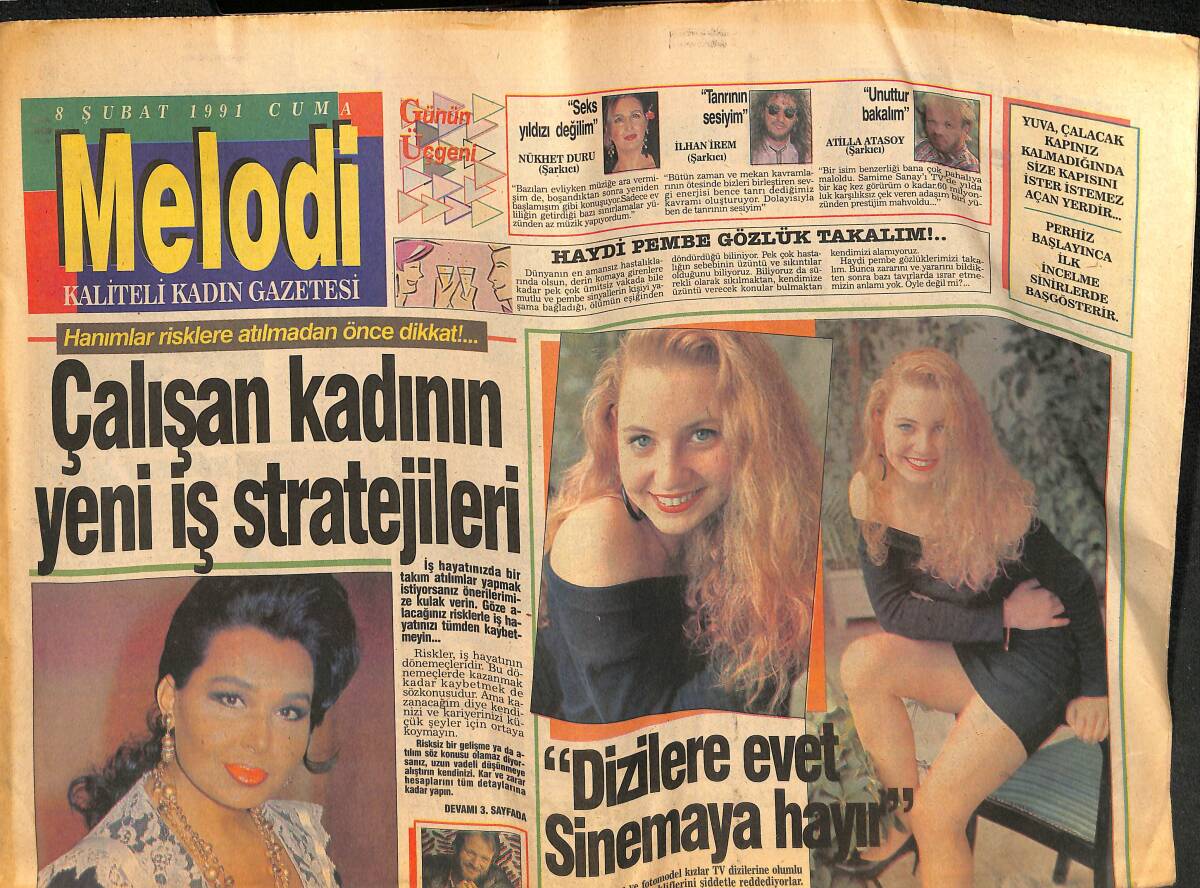 Sabah Gazetesi Melodi Eki 8 Şubat 1991 - İbrahim Tatlıses Manken Gibi - Neşe Karaböcek'in Gecesi GZ138127 - 1