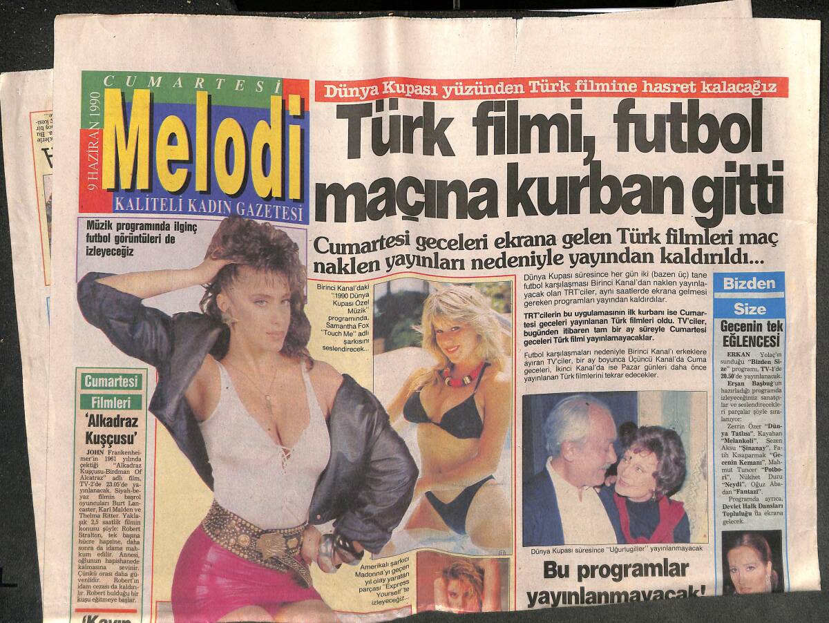 Sabah Gazetesi Melodi Eki 9 Haziran 1990 - TV'de Futbol Şarkıları - Türk Filmi , Futbol Maçına Kurban Gitti GZ142010 - 1