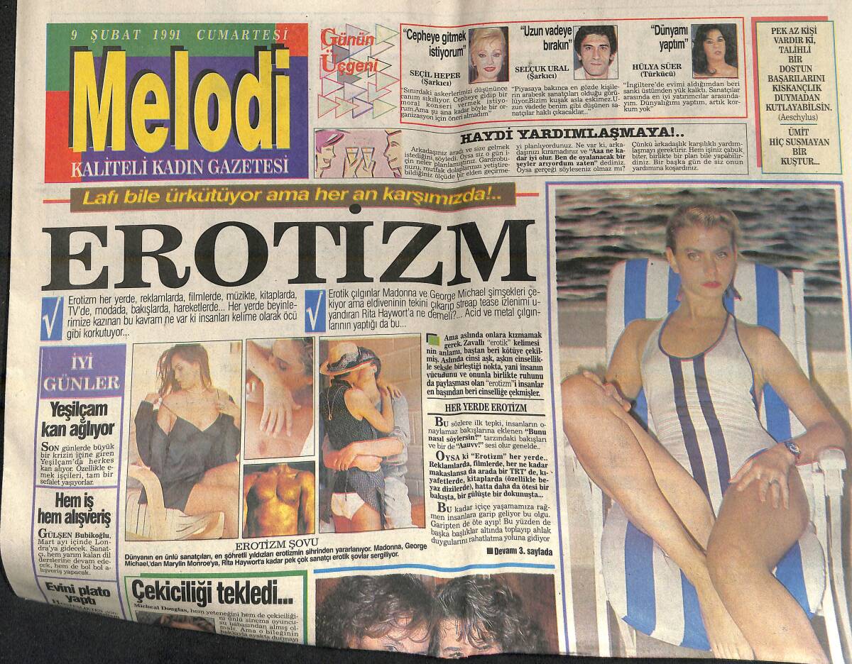 Sabah Gazetesi Melodi Eki 9 Şubat 1991 - Manken Pelin Karaali: Olmam Gereken Yerde Değilim! - Türkan Şoray Emel Sayın ,Ajda Pekkan Şıklıkları! GZ138413 - 1
