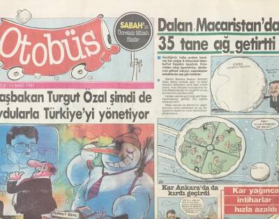 Sabah Gazetesi Otobüs Mizah Eki 11 Mart 1987-Başbakan Turgut Özal Şimdi De Uydularla Türkiyeyi Yönetiyor GZ36555 - 1