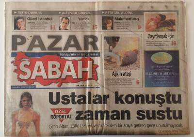 Sabah Gazetesi Pazar Eki 12 Mart 2000 - Ustalar Konuştu Zaman Sustu Çetin Altan , Zülfü Livaneli , Ara Güler Bir Araya Getiren Gece Unutulamayacak GZ26491 - 1