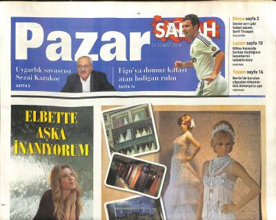 Sabah Gazetesi Pazar Eki 16 Şubat 2014 - Sinem Kobal Elbet Aşka İnanıyorum - Kanserin Gönüllü Takipçileri GZ116437 - 1