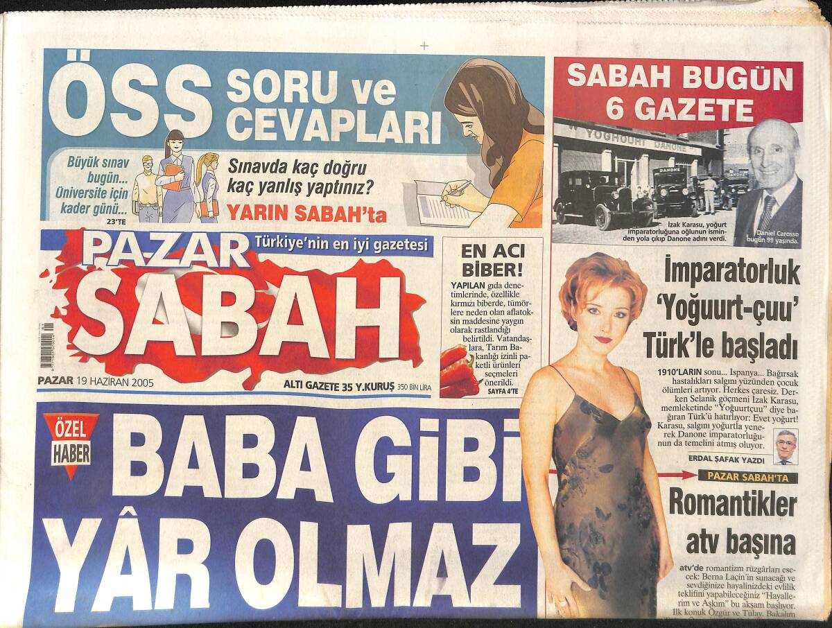 Sabah Gazetesi Pazar Eki 19 Haziran 2005 - Galatasaray'dan Ayrılan Frank Ribery'e Büyük Tepki - Emine Erdoğan Sergi Açtı - Berna Laçin ATV'de GZ154385 - 1