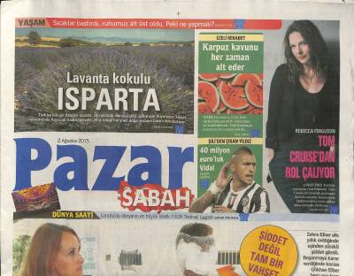 Sabah Gazetesi Pazar Eki 2 Ağustos 2015 - Rebecca Ferguson , Tom Cruisedan Rol Çalıyor GZ116981 - 1