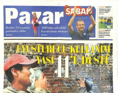 Sabah Gazetesi Pazar Eki 29 Haziran 2014 - Uyuşturucu Kullanım Yaşı 11e Düştü GZ105817 - 1