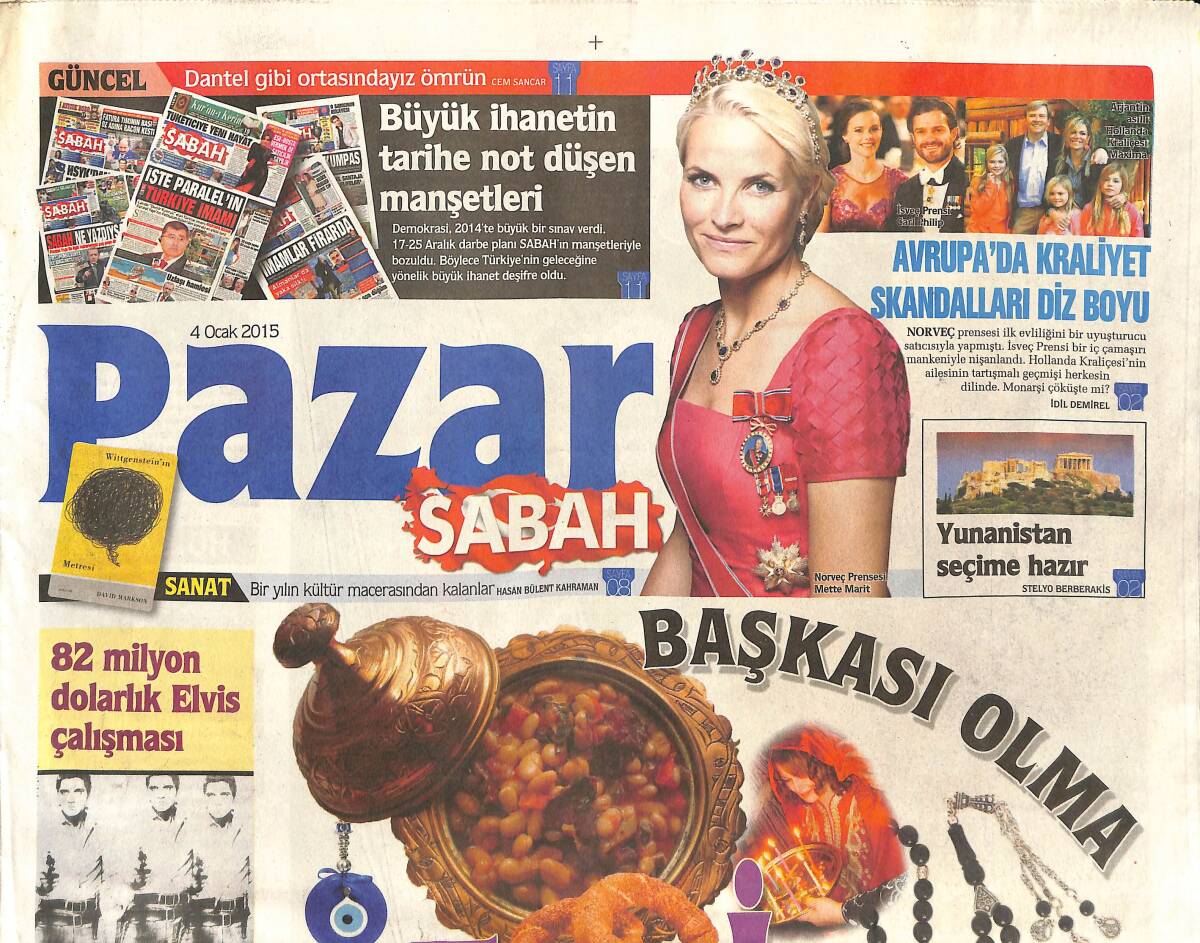 Sabah Gazetesi Pazar Eki 4 Ocak 2015 - Avrupa'da Kraliyet Skandalları Diz Boyu - 82 Milyon Dolarlık Elvis Çalışması GZ136291 - 1