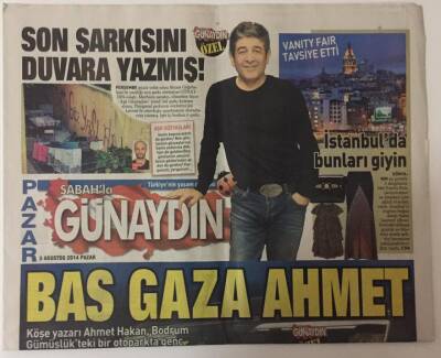 Sabah Gazetesi Pazar Günaydın Eki 3 Ağustos 2014 - Murat Göğebakan Son Şarkısını Duvara Yazmış GZ20156 - 1