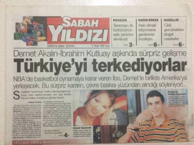 Sabah Gazetesi Sabah Yıldızı Eki 11 Nisan 1999 - Demet Akalın İbrahim Kutluay Aşkında Sürpriz Gelişme GZ47166 - 1