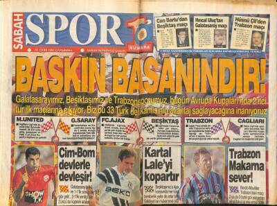 Sabah Gazetesi Spor Eki 20 Ekim 1993 - Siyah Beyazlı Ekibin Ajax Önündeki Taktiği,Sıkı Defans,Bol Şut,Trabzonda Büyük Alarm GZ95084 - 1