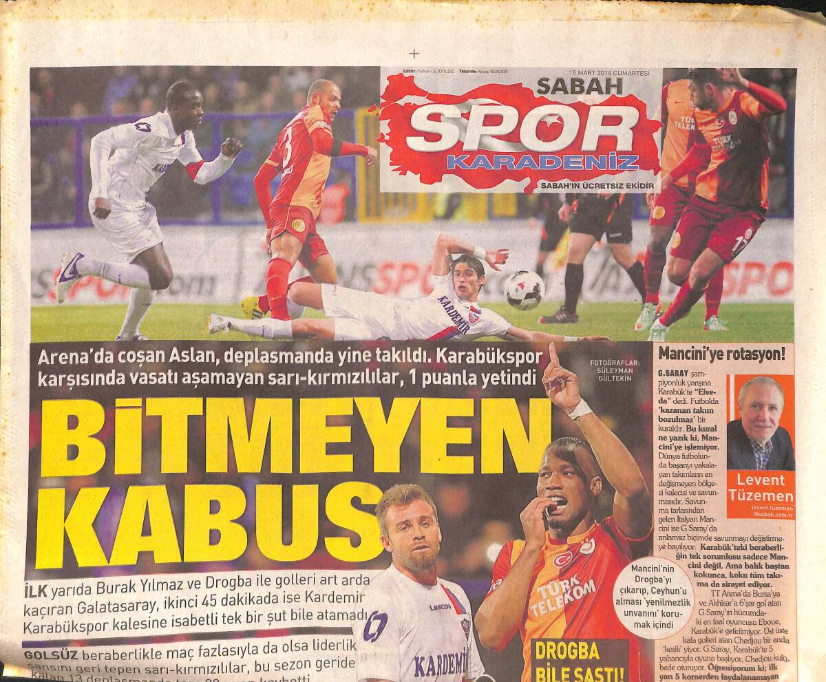 Sabah Gazetesi Spor Karadeniz Eki 15 Mart 2014 - Dolmuş Şöförlüğünden Şampiyonluklara - Rize'nin Beşiktaş'la Sınavı GZ135697 - 1