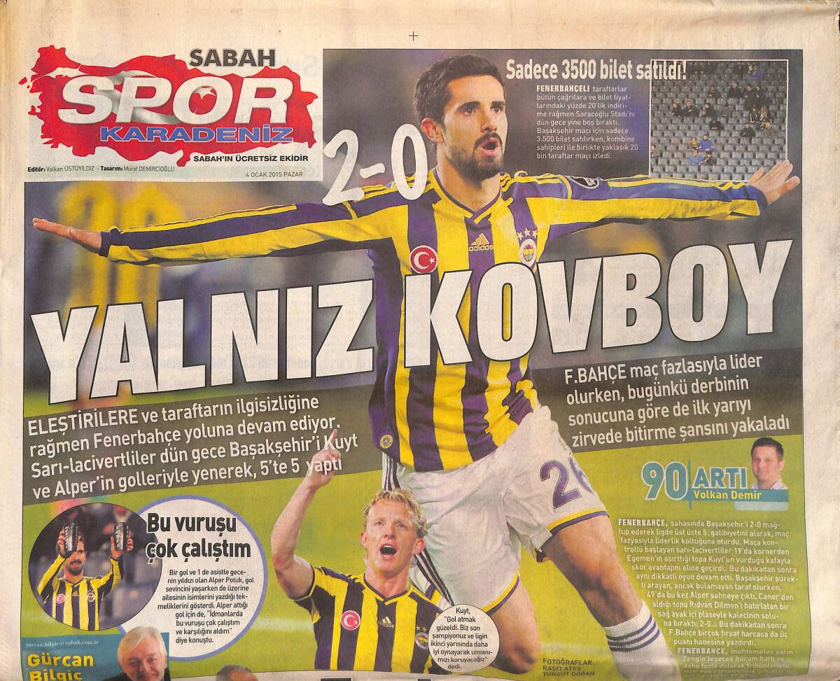 Sabah Gazetesi Spor Karadeniz Eki 4 Ocak 2015 - Fenerbahçe Seri Sever - Emenike Eldivenleri Fırlattı GZ136783 - 1