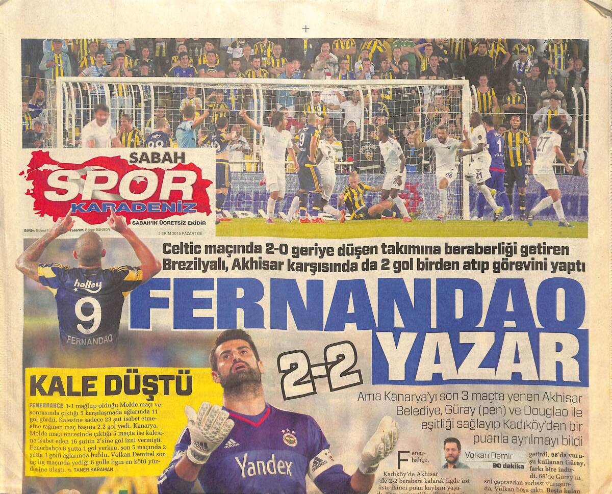 Sabah Gazetesi Spor Karadeniz Eki 5 Ekim 2015 - Van Persie Sevinmedi! - Beşiktaşlılar Kaşındı! Madalya Başka Bahara GZ135679 - 1