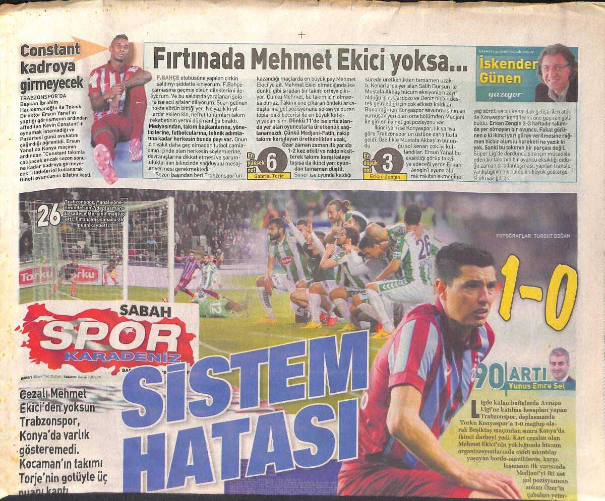 Sabah Gazetesi Spor Karadeniz Eki 6 Nisan 2015 - Ersun Yanal: Katlanmak Zorundayız! - Şanlıurfa 'Karadeniz Virajında' GZ135823 - 1