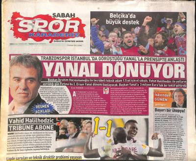 Sabah Gazetesi Spor Karadeniz Eki 7 Kasım 2014 - Ersun Yanal Dönüyor - Cardozo Sürprizi GZ125521 - 1