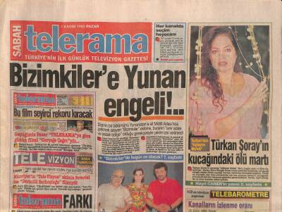Sabah Gazetesi Telerama Eki 1 Kasım 1992 - Türkan Şorayın Kucağındaki Ölü Martı GZ116231 - 1