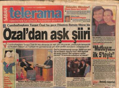 Sabah Gazetesi Telerama Eki 11 Kasım 1992 - Cumhurbaşkanı Turgut Özal Bu Gece Rüstem Batum Showda GZ93593 - 1
