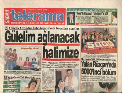 Sabah Gazetesi Telerama Eki 12 Kasım 1992 - Olacak O Kadar Televizyonunda Hayattan Çizgiler GZ116196 - 1