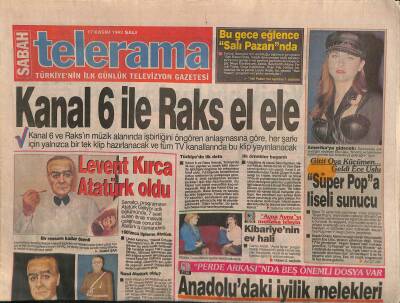 Sabah Gazetesi Telerama Eki 17 Kasım 1992 - Levent Kırca Atatürk Oldu GZ116187 - 1