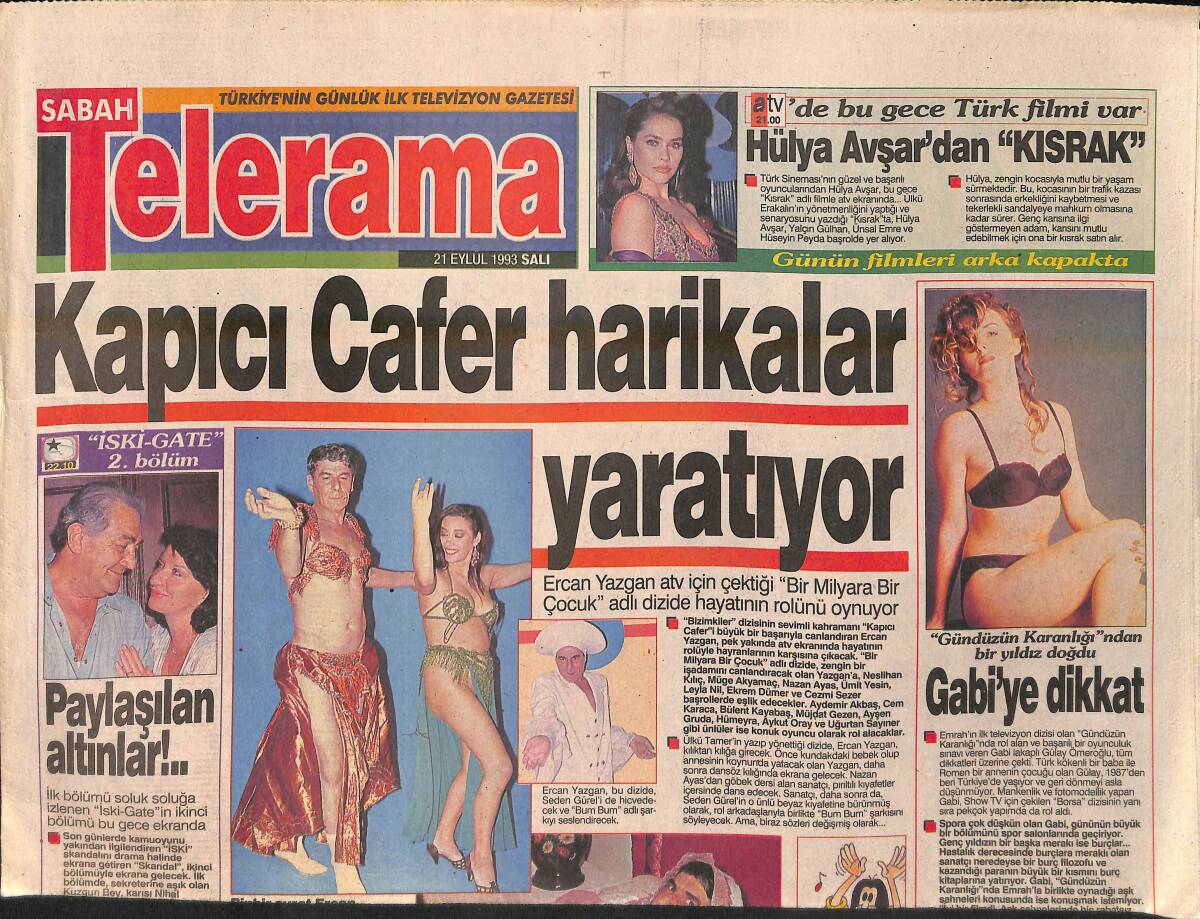 Sabah Gazetesi Telerama Eki 21 Eylül 1993 - Hülya Avşar 