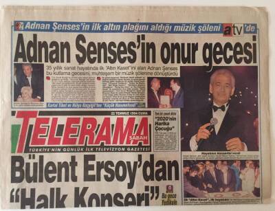 Sabah Gazetesi Telerama Eki 22 Temmuz 1994 - Adnan Şensesin Onur Gecesi Altın Plak Aldı GZ25002 - 1