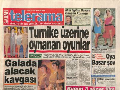 Sabah Gazetesi Telerama Eki 5 Kasım 1992 - Turnike Üzerine Oynanan Oyunlar GZ116232 - 1
