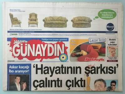 Sabah Günaydın Gazetesi 5 Ağustos 2004 Mustafa Sandalın Hayatının Şarkısı Çalıntı Çıktı -GZ14661 - 1