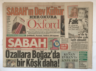 Sabah Pazar Gazetesi 11 Kasım 1990 - Özallara Boğazda Bir Köşk Daha ! GZ5383 - 2