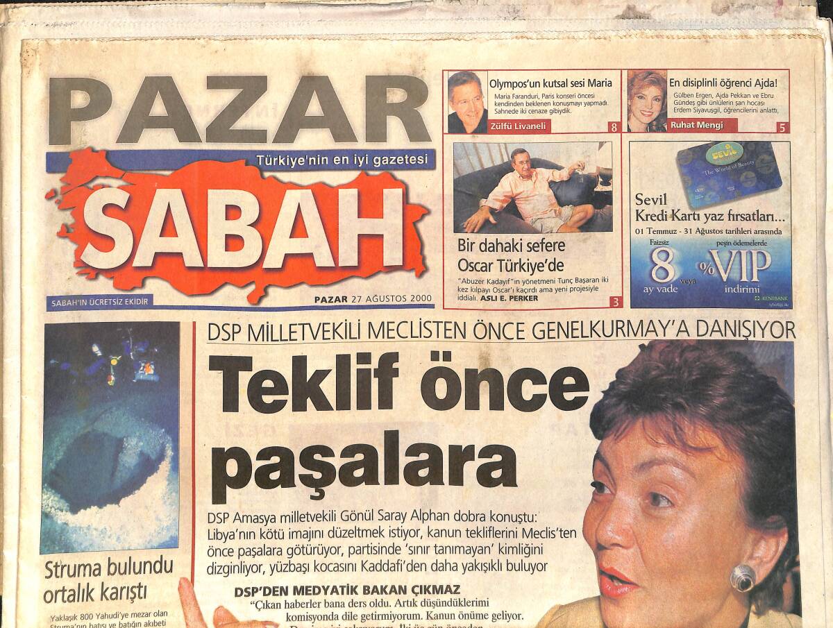 Sabah Pazar Gazetesi 27 Ağustos 2000 - Ünlülerin Şan Hocası Erdem Siyavuşgil - Haydar Kutlu Konuştu GZ3784 - 1