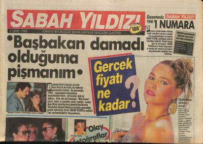 Sabah Yıldızı Gazetesi 3 Ekim 1986 - Perihan Savaş İle İbrahim Tatlısesin Kızları Melek Zübeyde Şimdi Okullu Olduk GZ115100 - 1