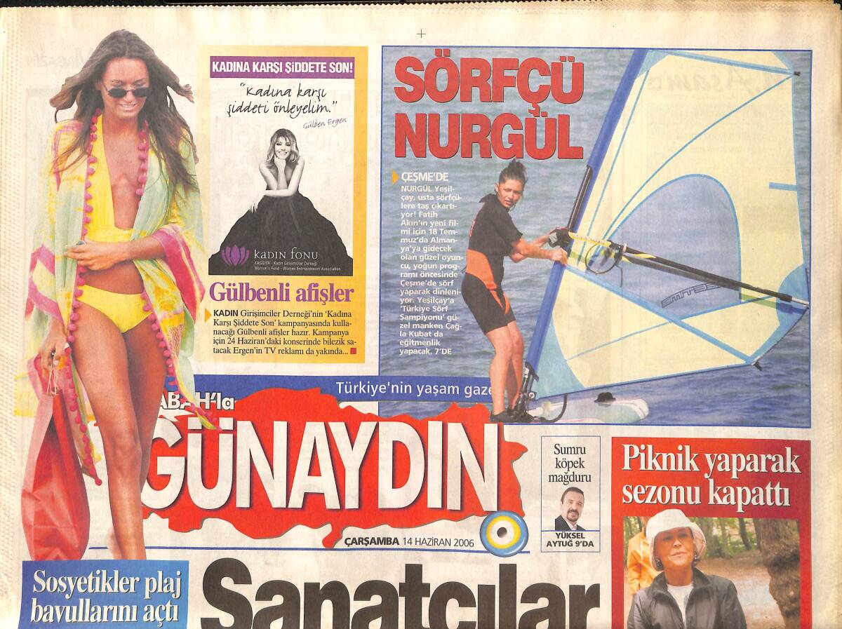 Sabah'la Günaydın Gazetesi 14 Haziran 2006 - Sosyetikler Plaj Bavullarını Açtı - Hülya Avşar Piknik Yaparak Sezonu Kapattı GZ137799 - 1