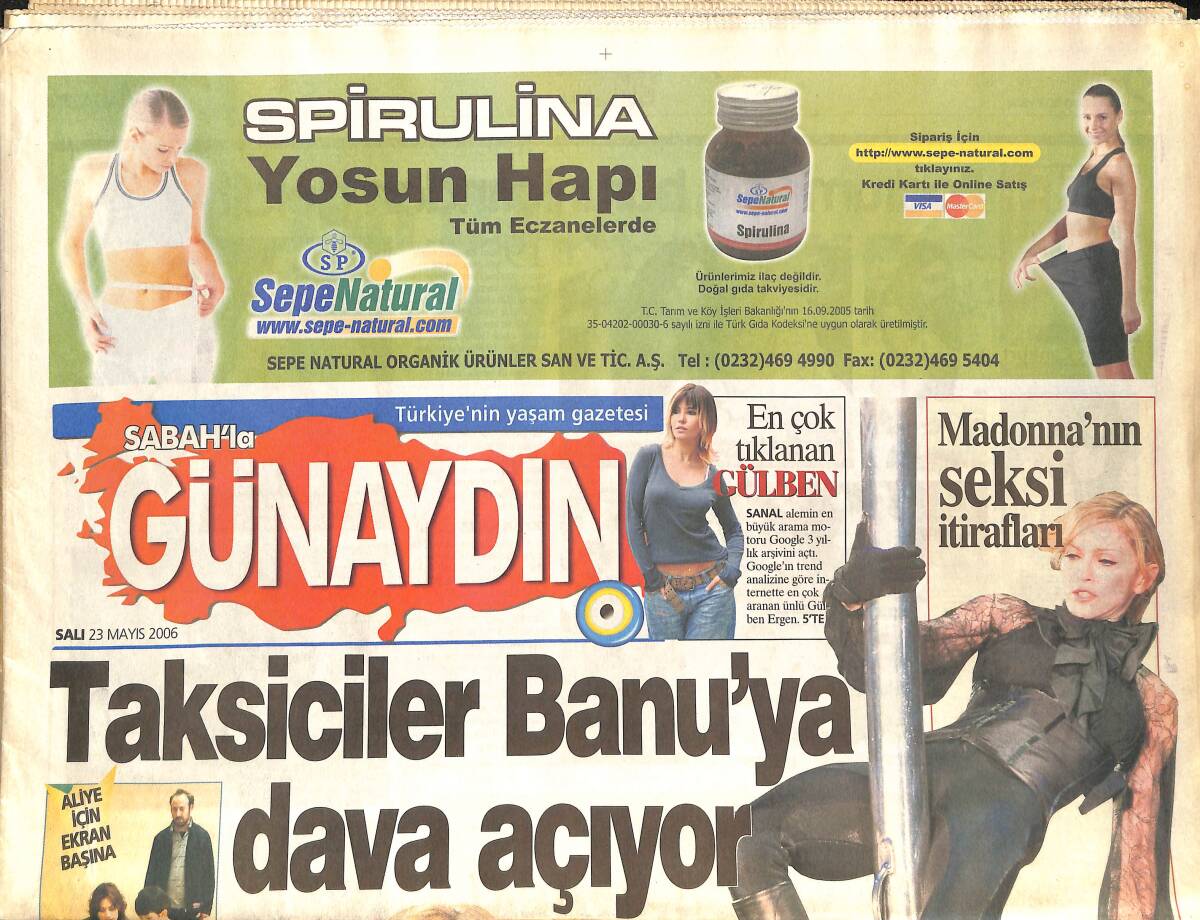 Sabah'la Günaydın Gazetesi 23 Mayıs 2006 - En Çok Tıklanan Gülben Ergen - Madonna'nın Seksi Açıklamaları - Cannes'ta Cortes Rüzgarı GZ137800 - 1