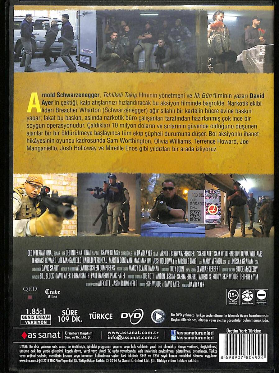 Sabotaj (Sabotage) – Orijinal DVD (İkinci El) * Arnold Schwarzenegger, Sam Worthington, Olivia Williams, Terrence Howard, Joe Manganiello – 2014 * DVD2973 - 2