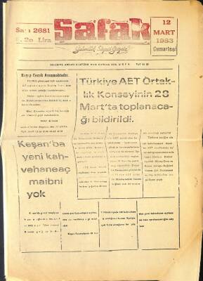 Şafak 12 Mart 1983 - Türkiye AET Ortaklık Konseyinin 28 Martta Toplanacağı Bildirildi GZ122429 - 1